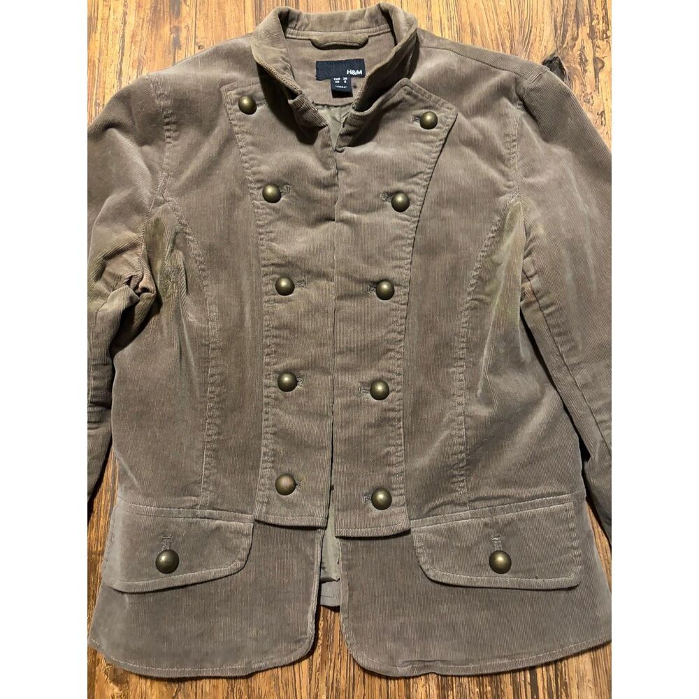 H&M Women's Double-Breasted Corduroy Military Blazer Jacket
